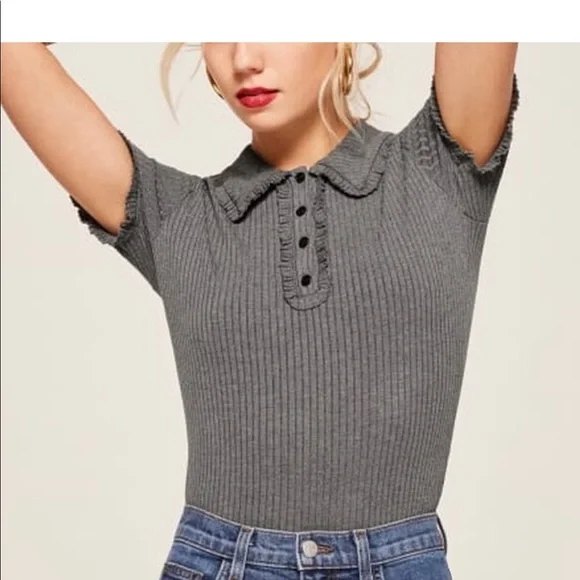 Reformation Margaret Gray Shirt Size M - Picture 2 of 8